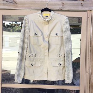 St. John Knit Collar & Sleeve Canvas Snap Jacket